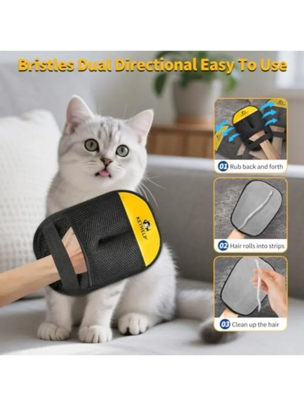 2-Pack Pet Hair Removal Gloves for Dogs & Cats - Electrostatic Fur Remover